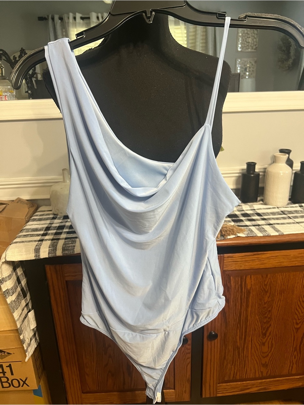 Light Blue Draped One-Shoulder Women's Bodysuit - 21 Saints